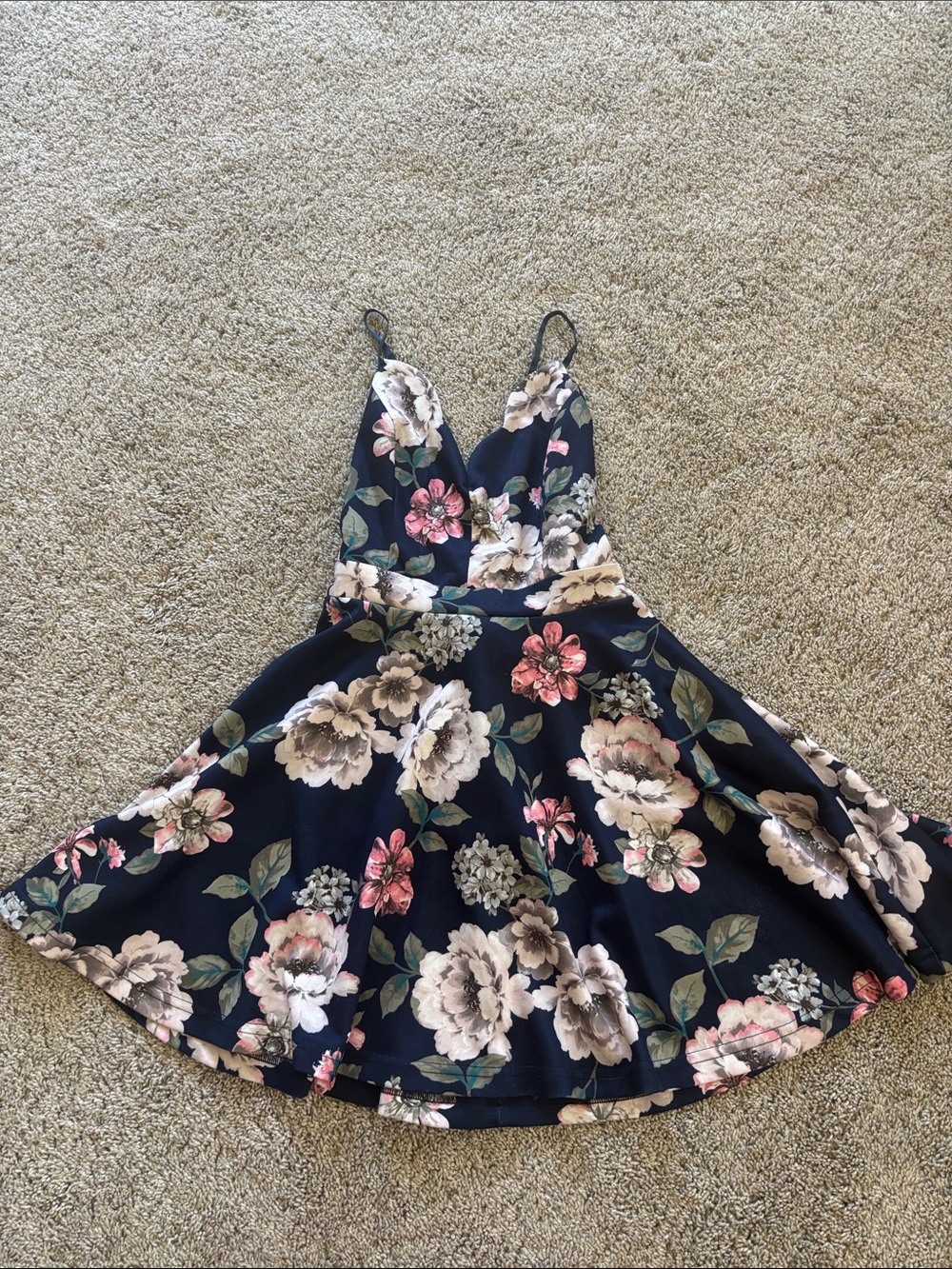 Trac Navy Floral Spaghetti-Strap Mini Dress
